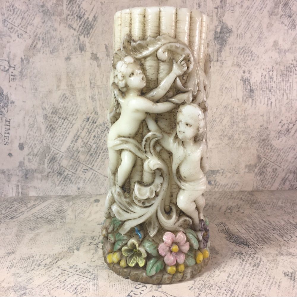 Vintage Japanese Sanyo Candle Handcrafted Wax Art Floral Carved Decor NWT